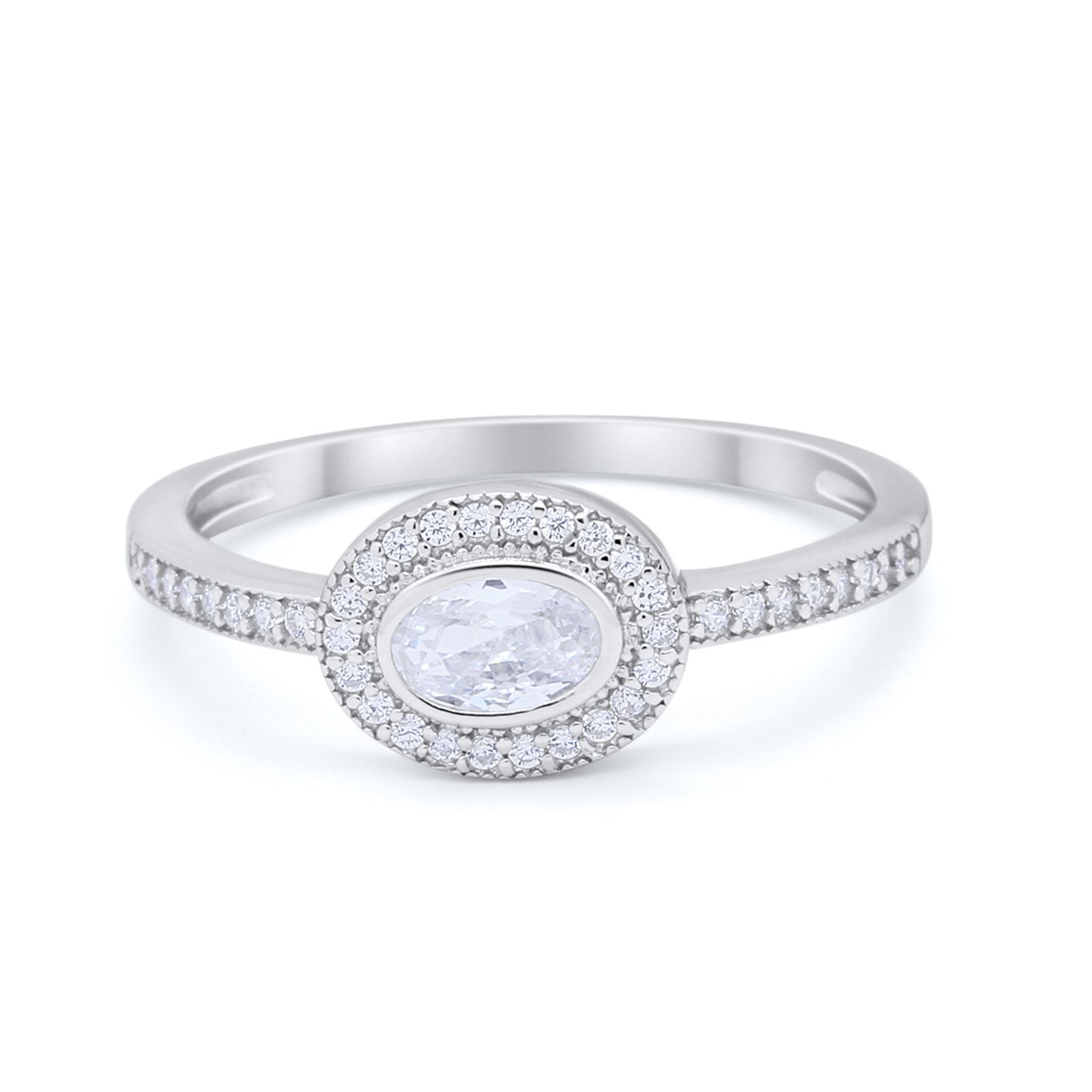 Sideways Oval Art Deco Wedding Ring Round Cubic Zirconia 925 Sterling Silver