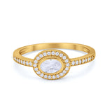 Sideways Oval Art Deco Wedding Ring Round Cubic Zirconia 925 Sterling Silver