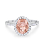Halo Art Deco Oval Wedding Engagement Bridal Ring Round Cubic Zirconia 925 Sterling Silver