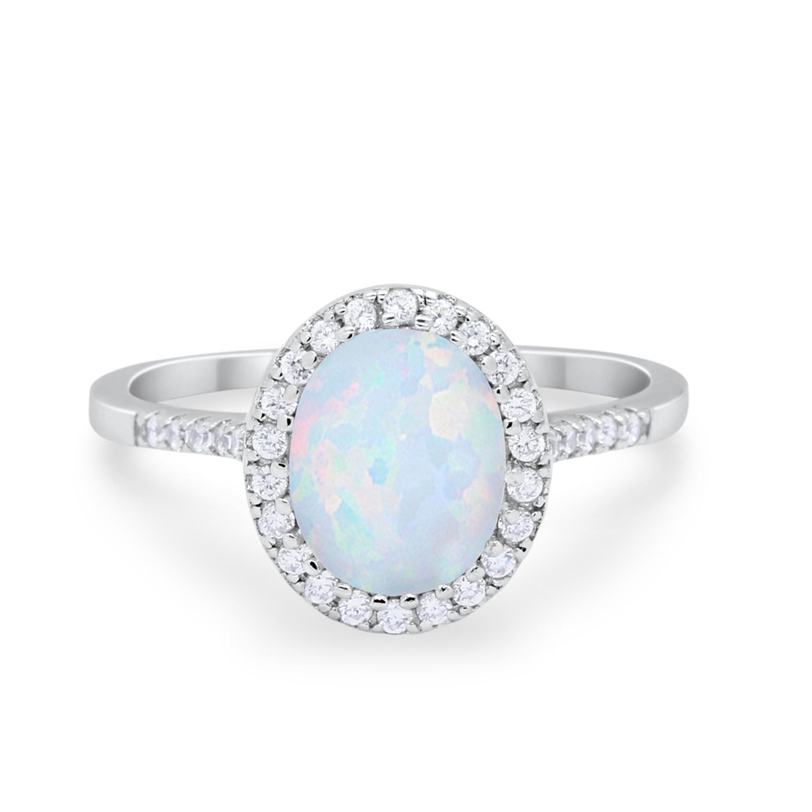 Halo Art Deco Oval Wedding Engagement Bridal Ring Round Cubic Zirconia 925 Sterling Silver