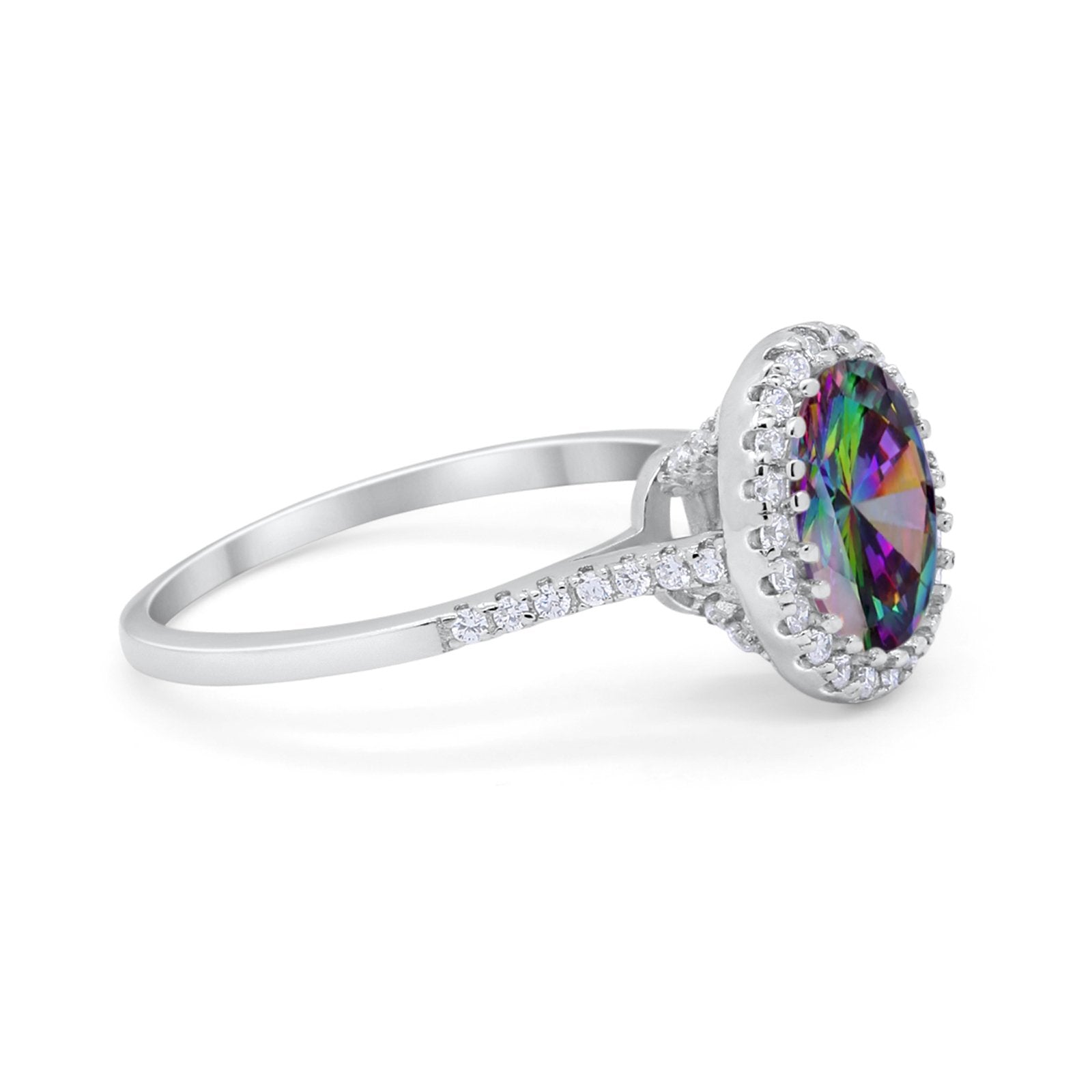 Halo Art Deco Oval Wedding Engagement Bridal Ring Round Cubic Zirconia 925 Sterling Silver