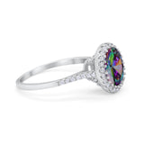 Halo Art Deco Oval Wedding Engagement Bridal Ring Round Cubic Zirconia 925 Sterling Silver