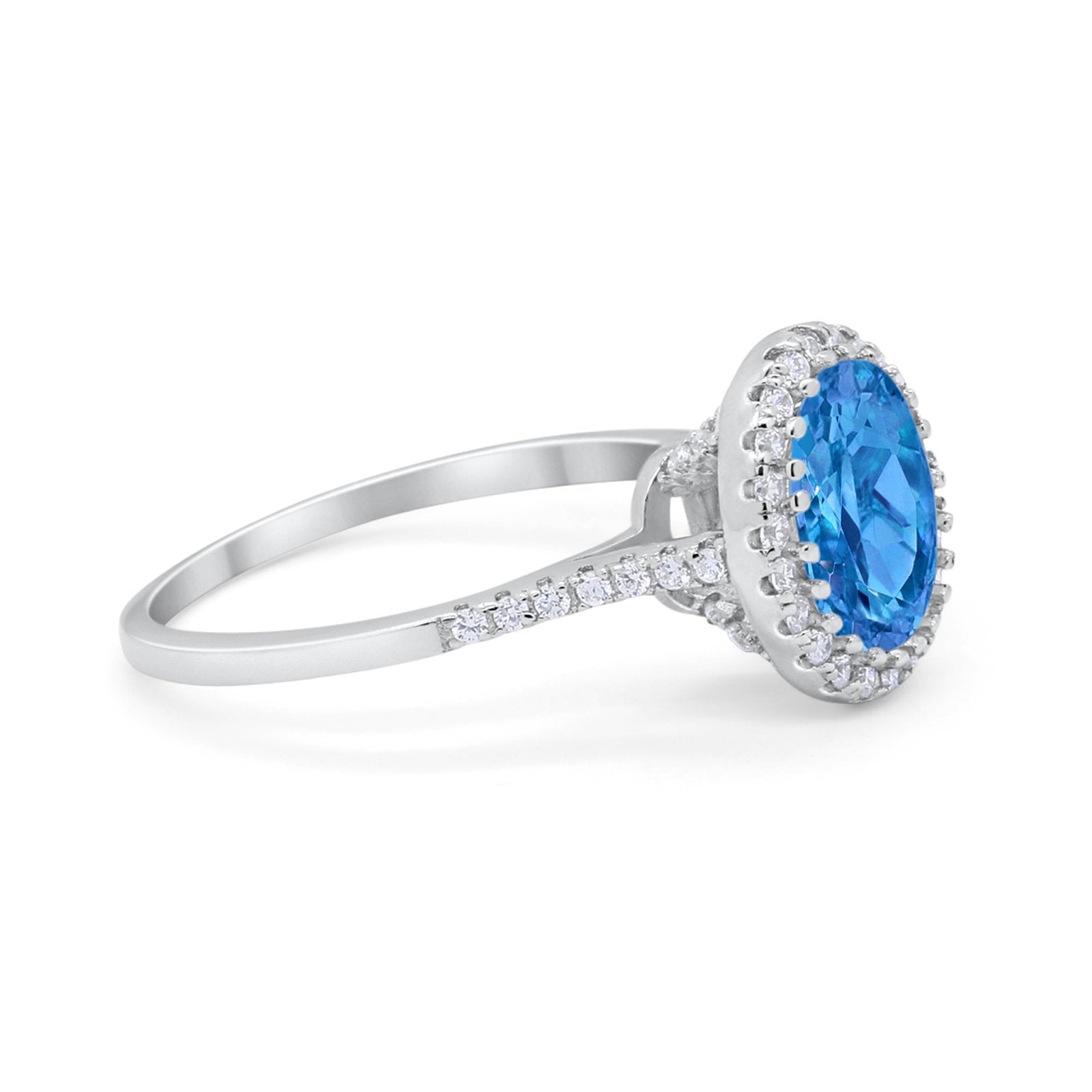 Halo Art Deco Oval Wedding Engagement Bridal Ring Round Cubic Zirconia 925 Sterling Silver