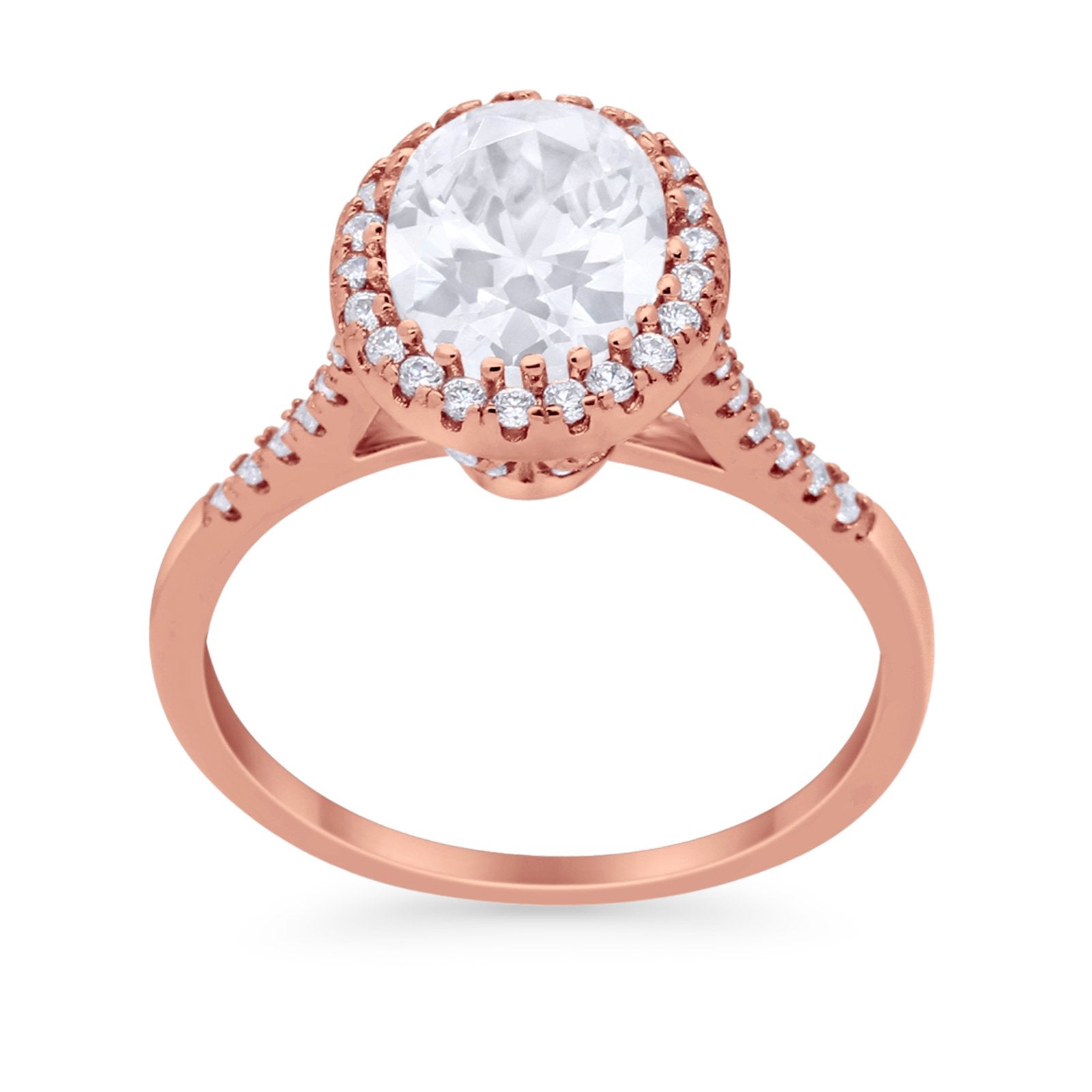 Halo Art Deco Oval Wedding Engagement Bridal Ring Round Cubic Zirconia 925 Sterling Silver