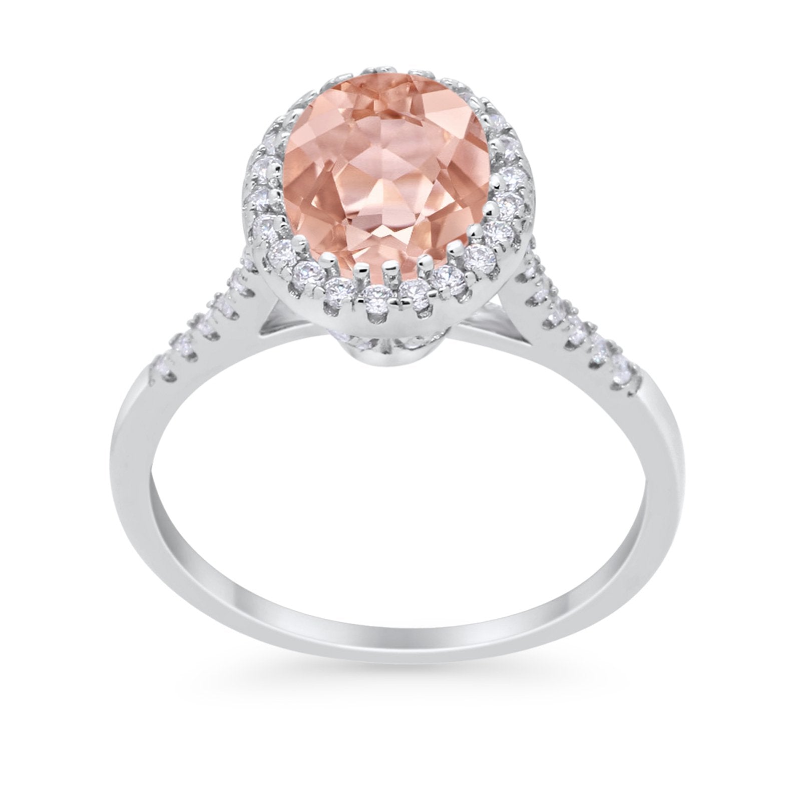 Halo Art Deco Oval Wedding Engagement Bridal Ring Round Cubic Zirconia 925 Sterling Silver