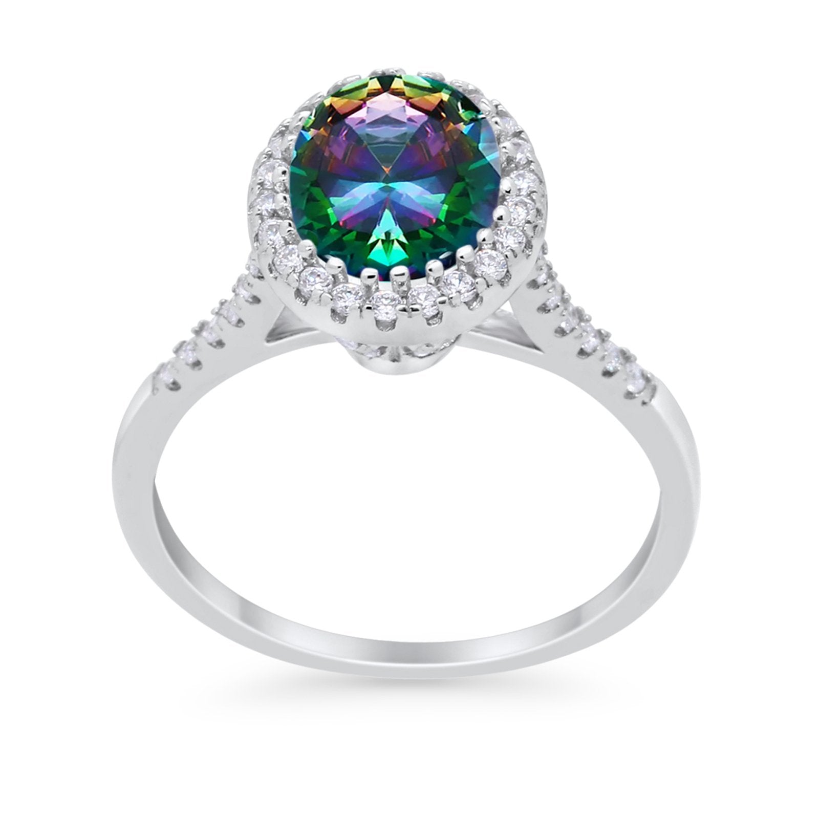 Halo Art Deco Oval Wedding Engagement Bridal Ring Round Cubic Zirconia 925 Sterling Silver