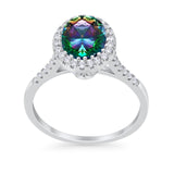 Halo Art Deco Oval Wedding Engagement Bridal Ring Round Cubic Zirconia 925 Sterling Silver