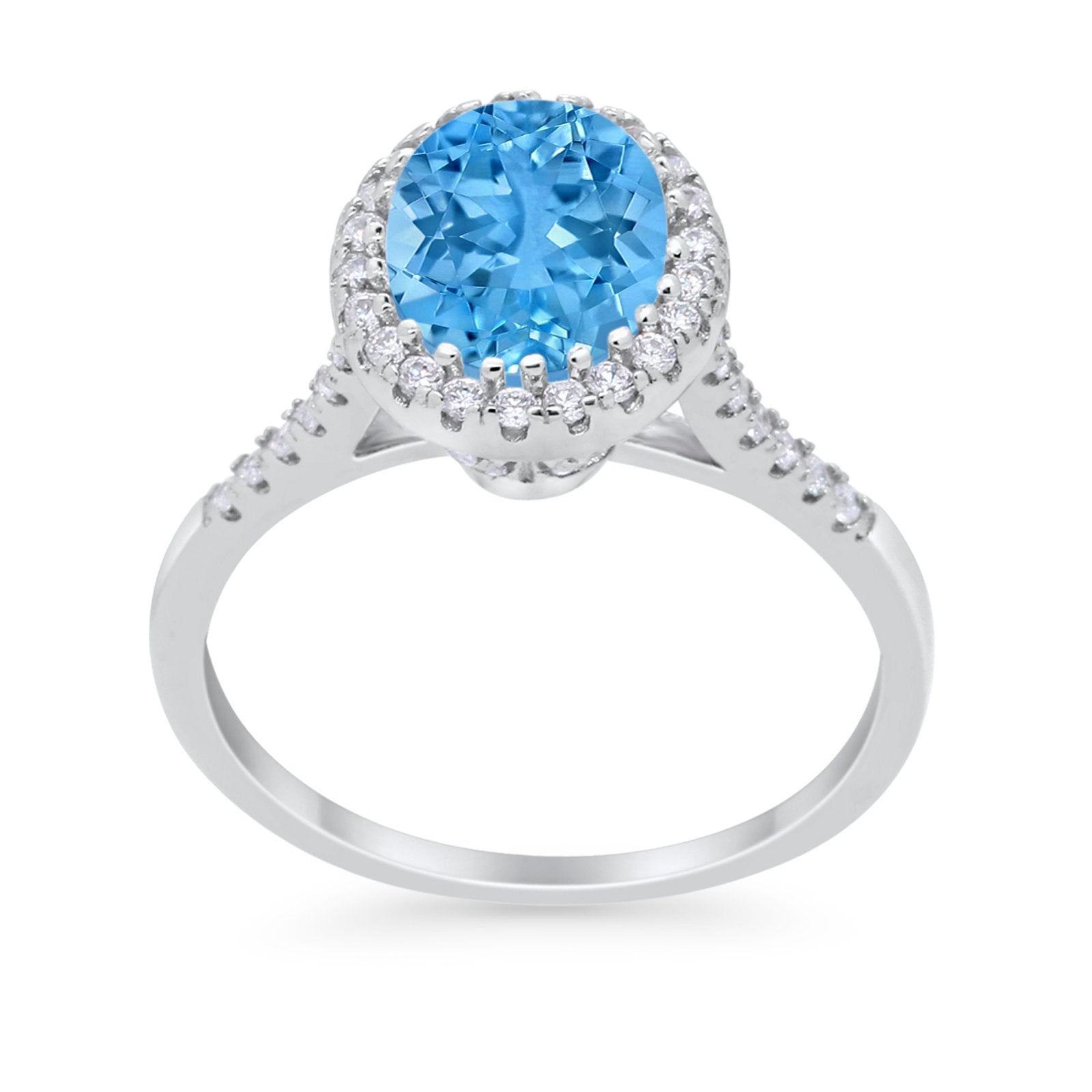 Halo Art Deco Oval Wedding Engagement Bridal Ring Round Cubic Zirconia 925 Sterling Silver