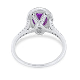 Halo Art Deco Oval Wedding Engagement Bridal Ring Round Cubic Zirconia 925 Sterling Silver