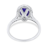 Halo Art Deco Oval Wedding Engagement Bridal Ring Round Cubic Zirconia 925 Sterling Silver