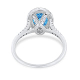 Halo Art Deco Oval Wedding Engagement Bridal Ring Round Cubic Zirconia 925 Sterling Silver