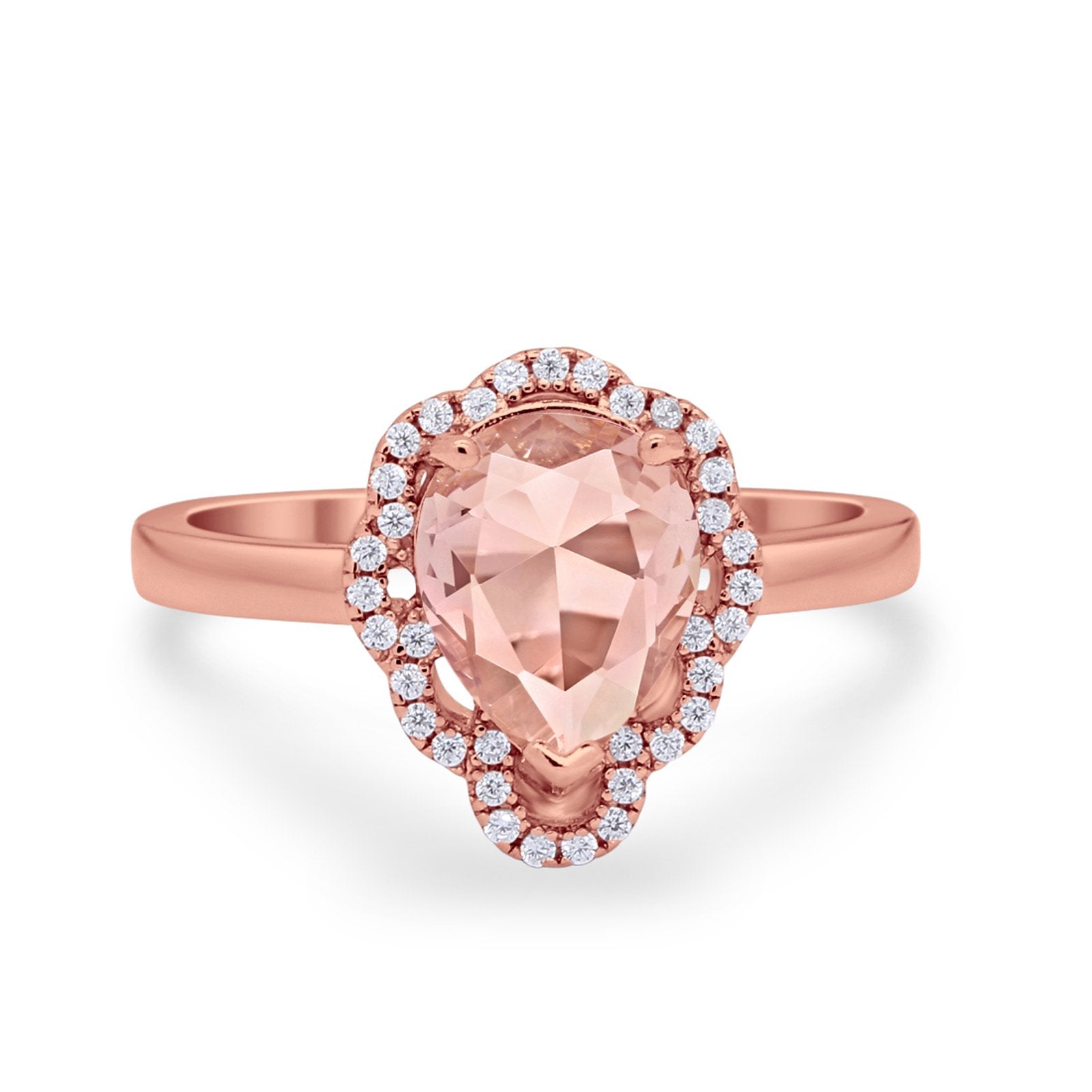 Art Deco Teardrop Pear Shape Wedding Bridal Ring Round Cubic Zirconia 925 Sterling Silver