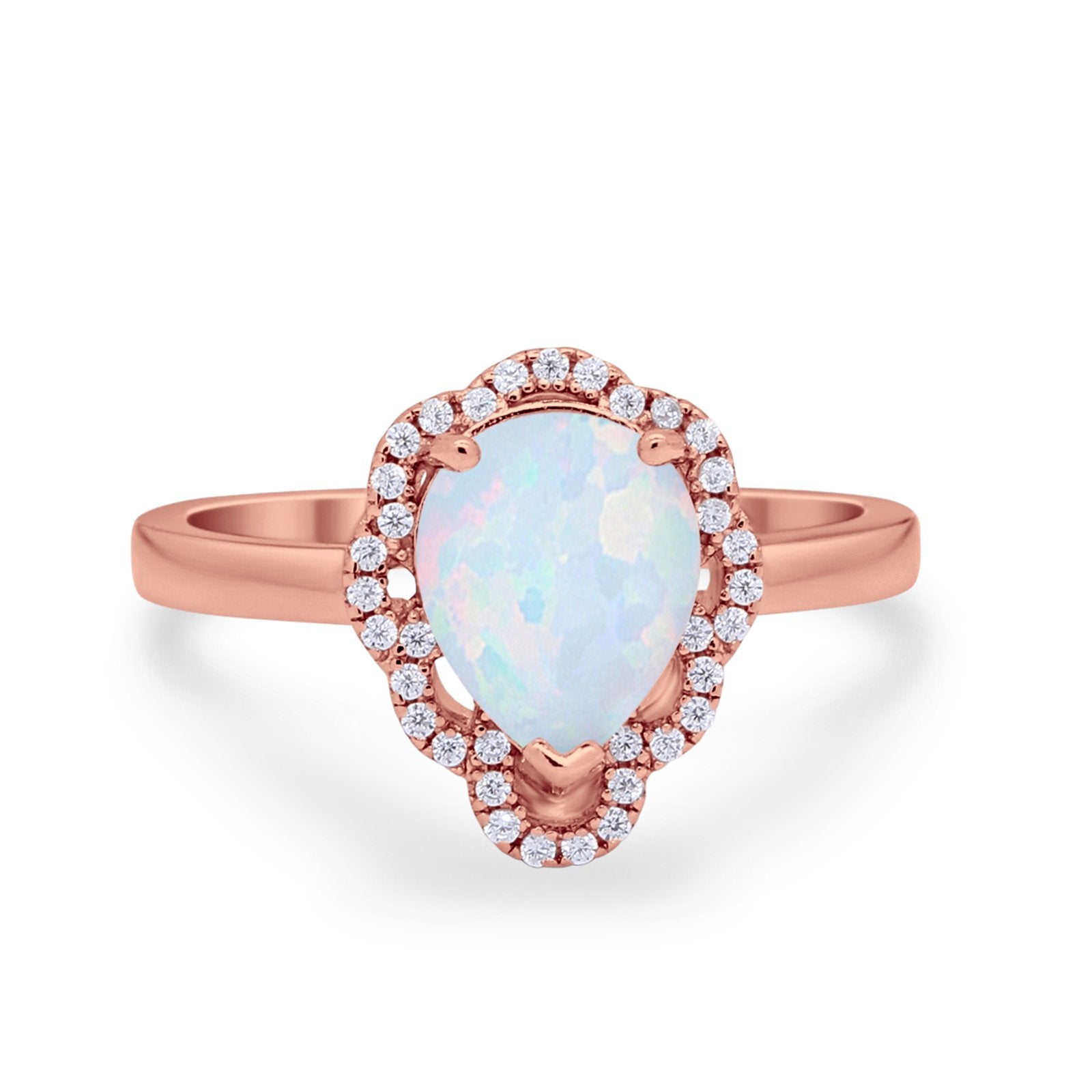 Art Deco Teardrop Pear Shape Wedding Bridal Ring Round Cubic Zirconia 925 Sterling Silver