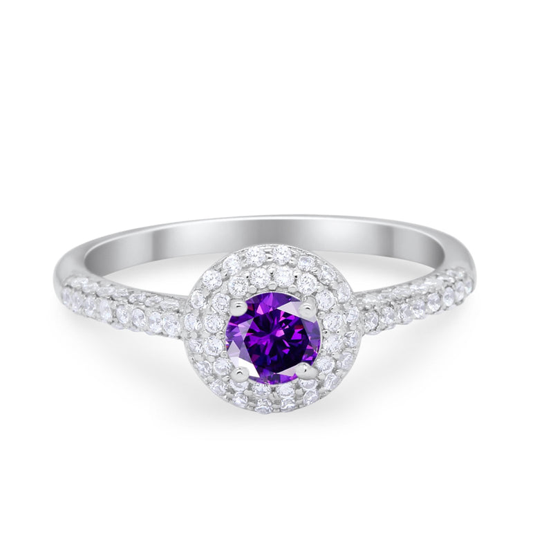 Vintage Style Halo Wedding Engagement Bridal Ring Round Cubic Zirconia 925 Sterling Silver