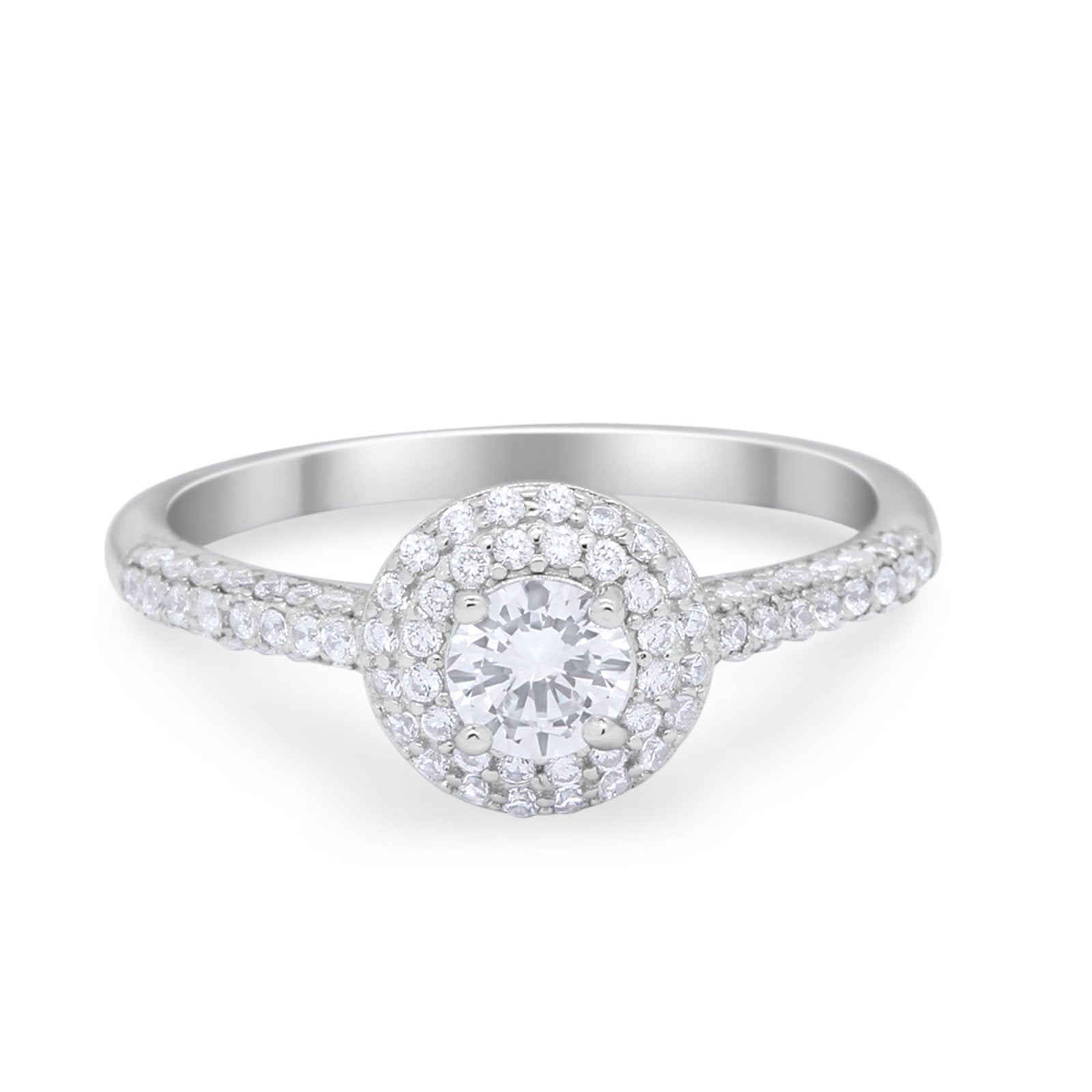 Vintage Style Halo Wedding Engagement Bridal Ring Round Cubic Zirconia 925 Sterling Silver