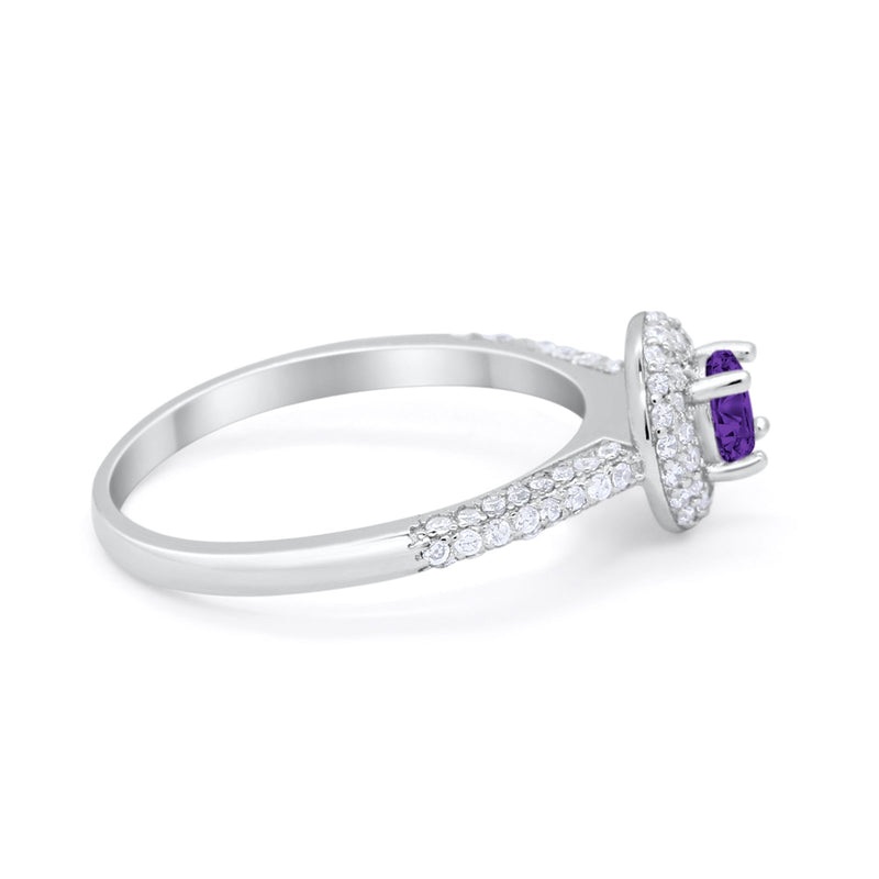 Vintage Style Halo Wedding Engagement Bridal Ring Round Cubic Zirconia 925 Sterling Silver