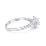 Vintage Style Halo Wedding Engagement Bridal Ring Round Cubic Zirconia 925 Sterling Silver