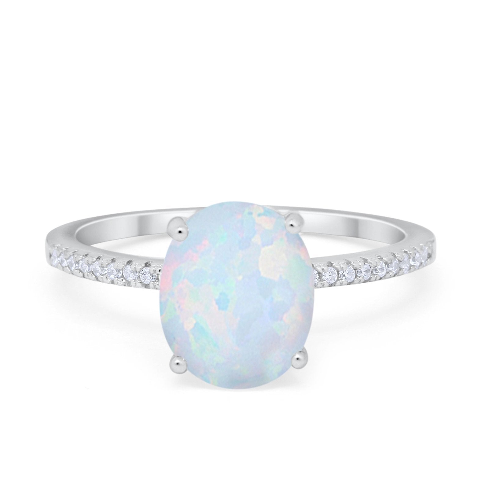Oval Art Deco Wedding Engagement Bridal Ring Round Cubic Zirconia 925 Sterling Silver