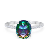 Oval Art Deco Wedding Engagement Bridal Ring Round Cubic Zirconia 925 Sterling Silver