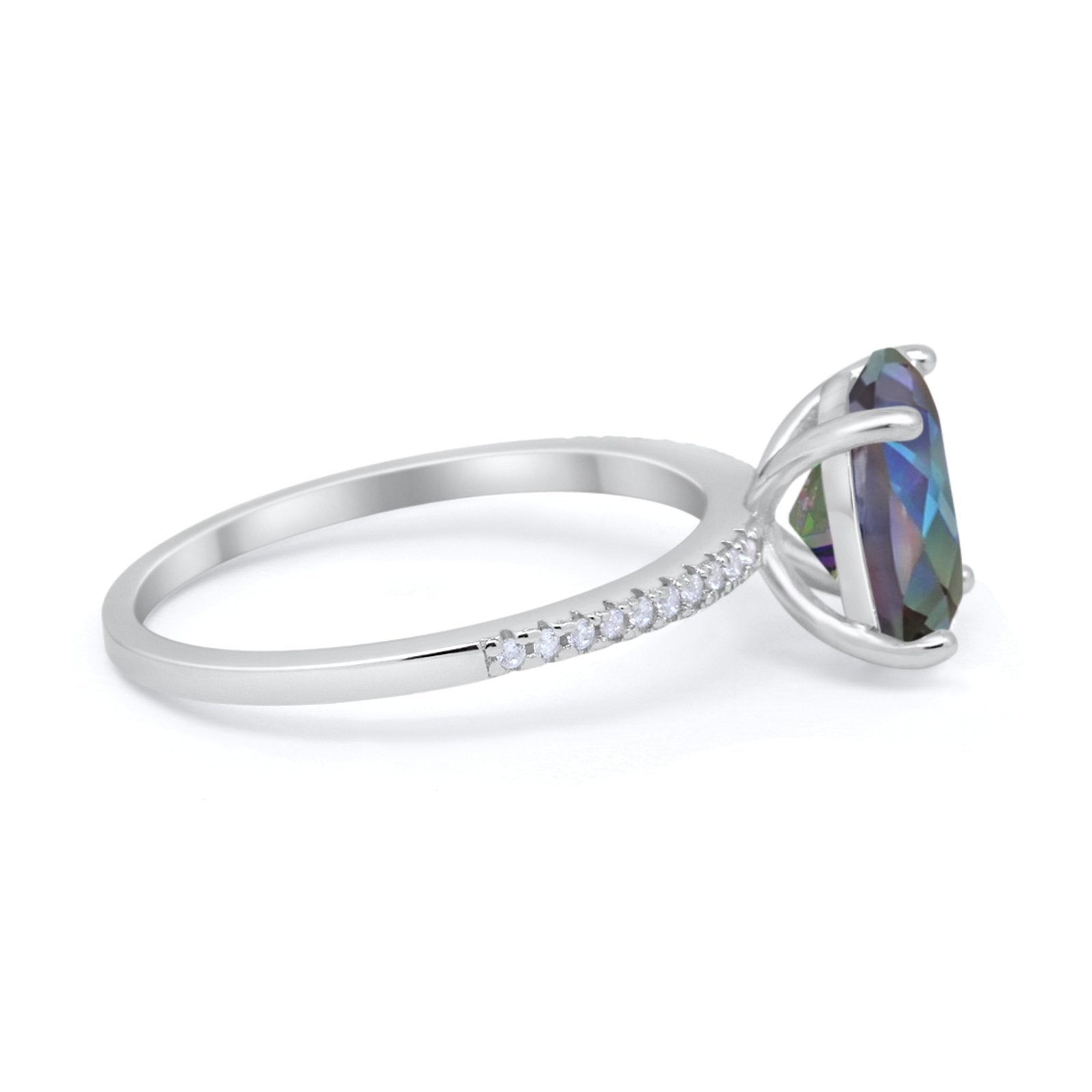 Oval Art Deco Wedding Engagement Bridal Ring Round Cubic Zirconia 925 Sterling Silver