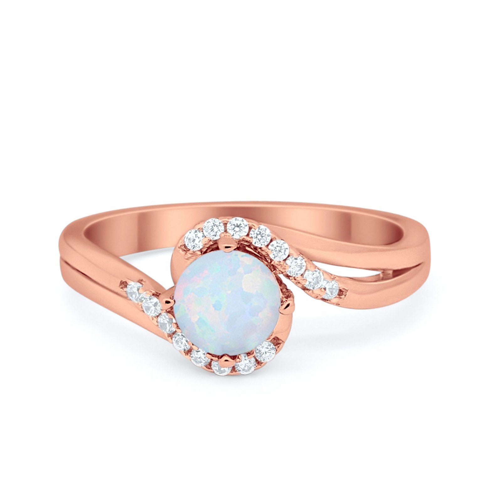 Swirl Wedding Engagement Ring Round Simulated Cubic Zirconia 925 Sterling Silver