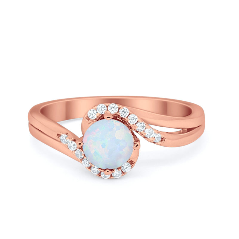 Swirl Wedding Engagement Ring Round Simulated Cubic Zirconia 925 Sterling Silver