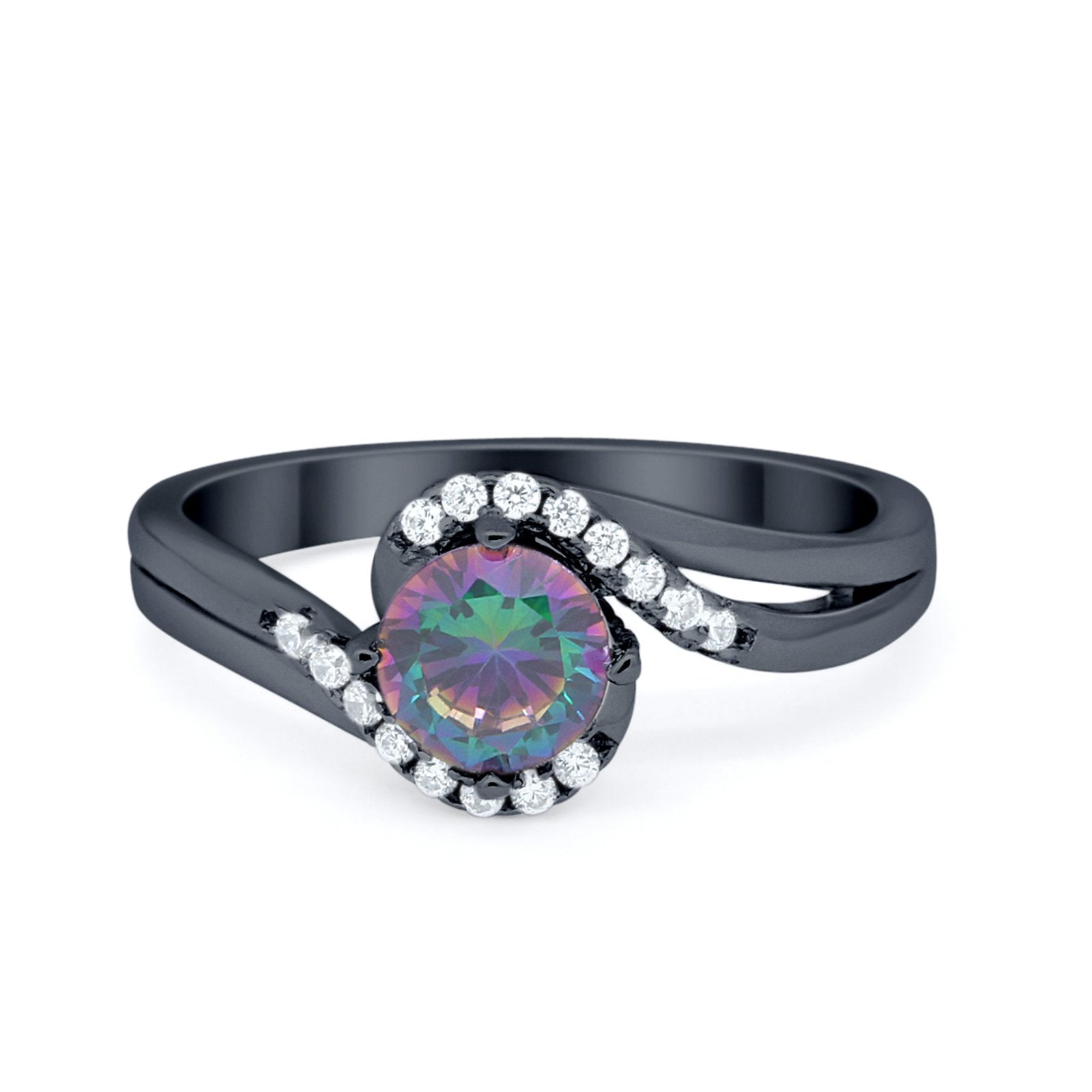 Swirl Wedding Engagement Ring Round Simulated Cubic Zirconia 925 Sterling Silver