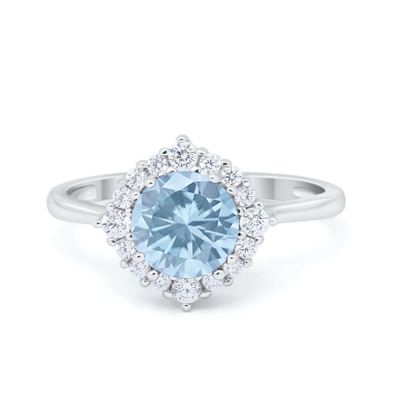 Halo Wedding Engagement Bridal Ring Round Simulated Cubic Zirconia 925 Sterling Silver