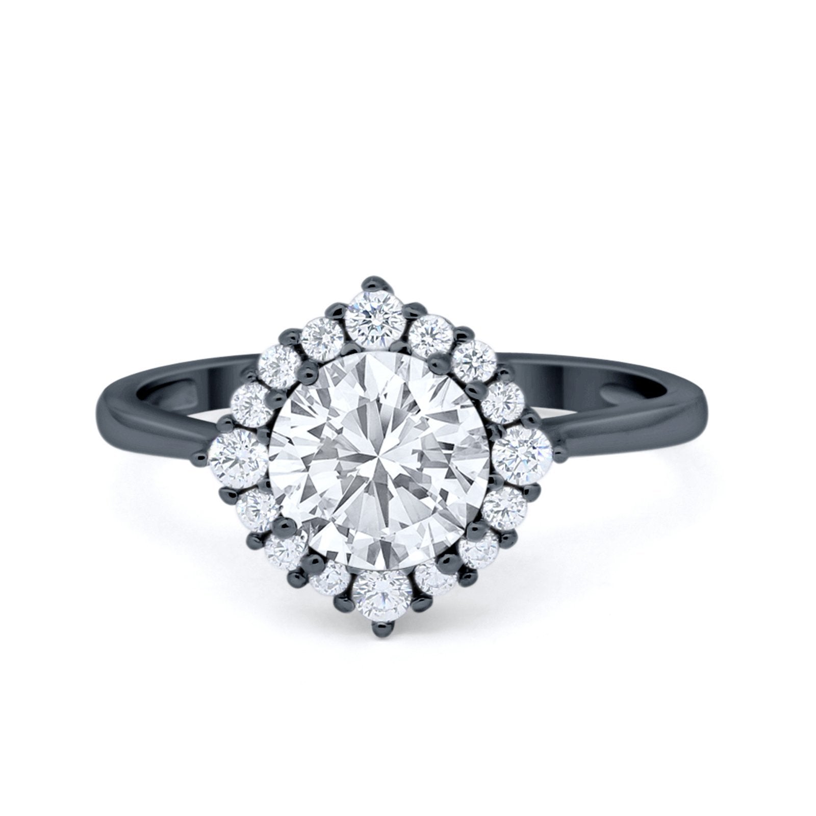 Halo Wedding Engagement Bridal Ring Round Simulated Cubic Zirconia 925 Sterling Silver