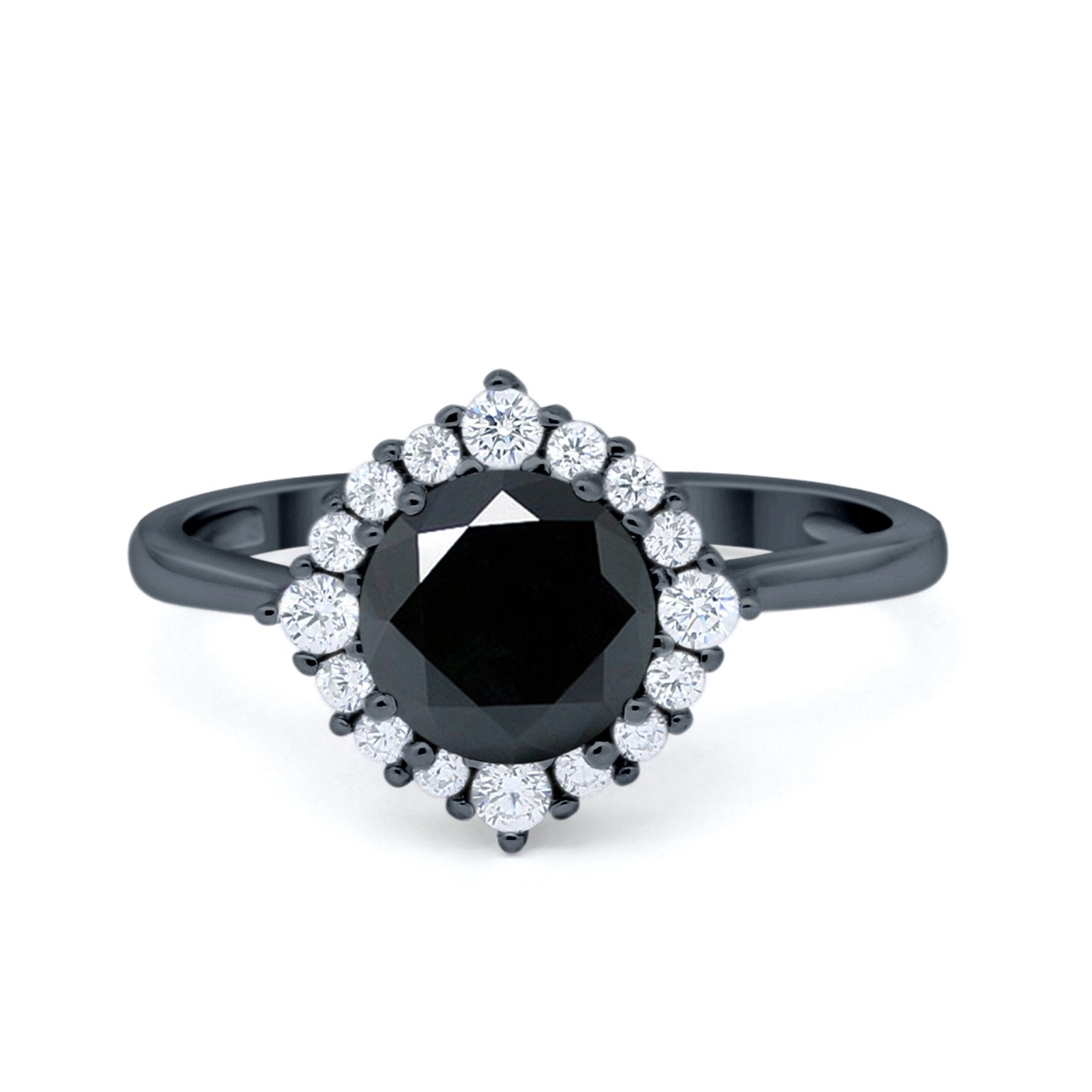 Halo Wedding Engagement Bridal Ring Round Simulated Cubic Zirconia 925 Sterling Silver