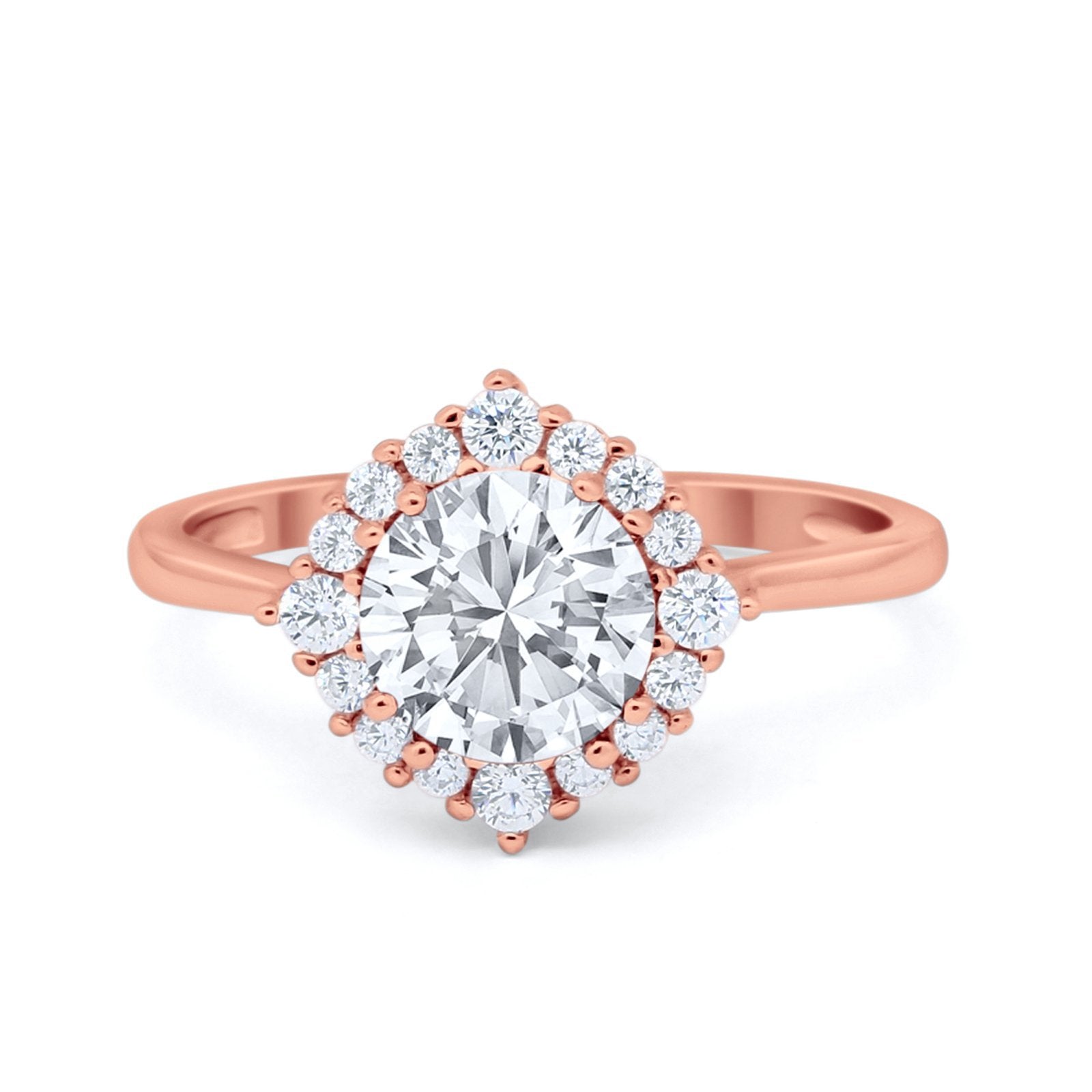 Halo Wedding Engagement Bridal Ring Round Simulated Cubic Zirconia 925 Sterling Silver