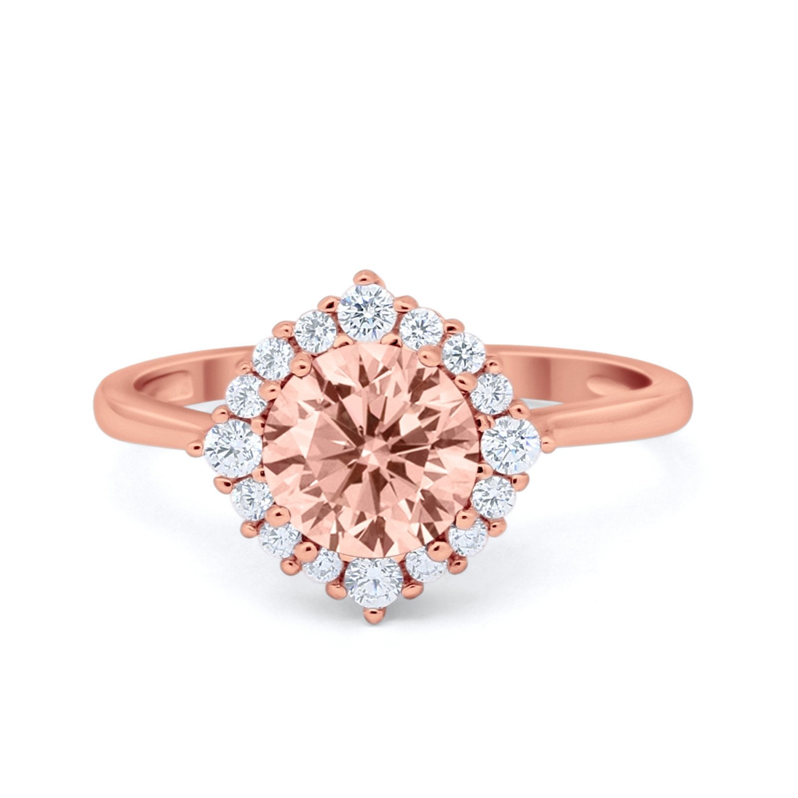 Halo Wedding Engagement Bridal Ring Round Simulated Cubic Zirconia 925 Sterling Silver