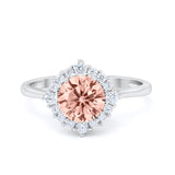 Halo Wedding Engagement Bridal Ring Round Simulated Cubic Zirconia 925 Sterling Silver