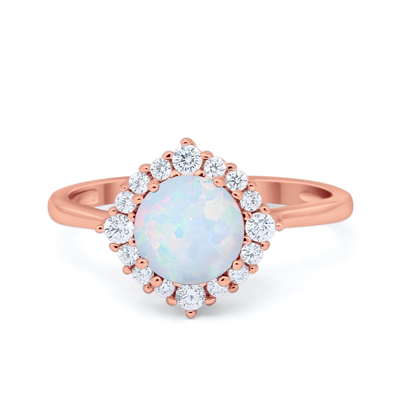 Halo Wedding Engagement Bridal Ring Round Simulated Cubic Zirconia 925 Sterling Silver