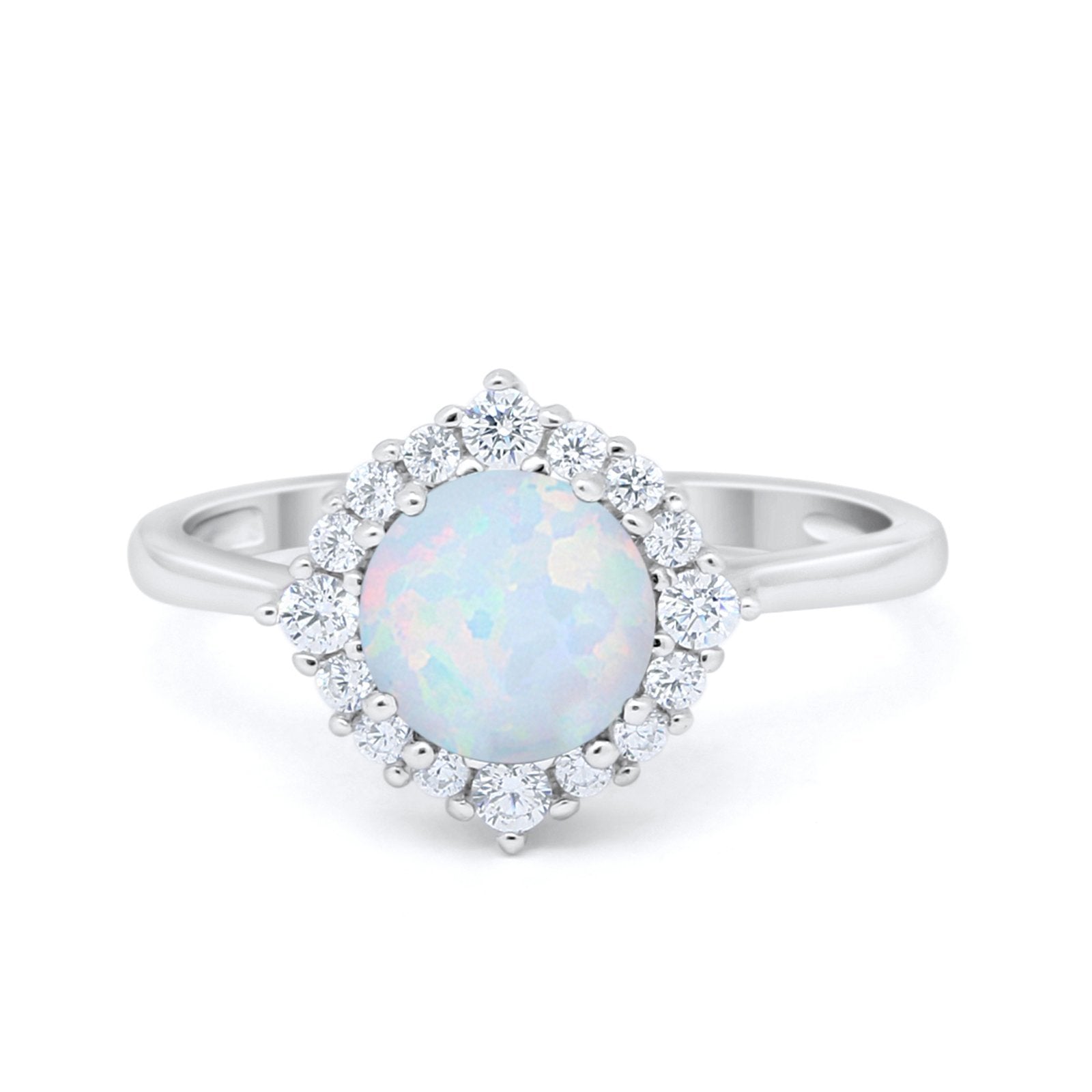 Halo Wedding Engagement Bridal Ring Round Simulated Cubic Zirconia 925 Sterling Silver