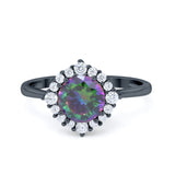 Halo Wedding Engagement Bridal Ring Round Simulated Cubic Zirconia 925 Sterling Silver