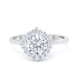 Halo Wedding Engagement Bridal Ring Round Simulated Cubic Zirconia 925 Sterling Silver