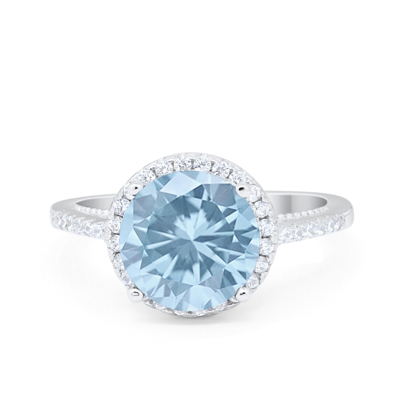 Halo Art Deco Wedding Engagement Bridal Ring Round Simulated Cubic Zirconia 925 Sterling Silver