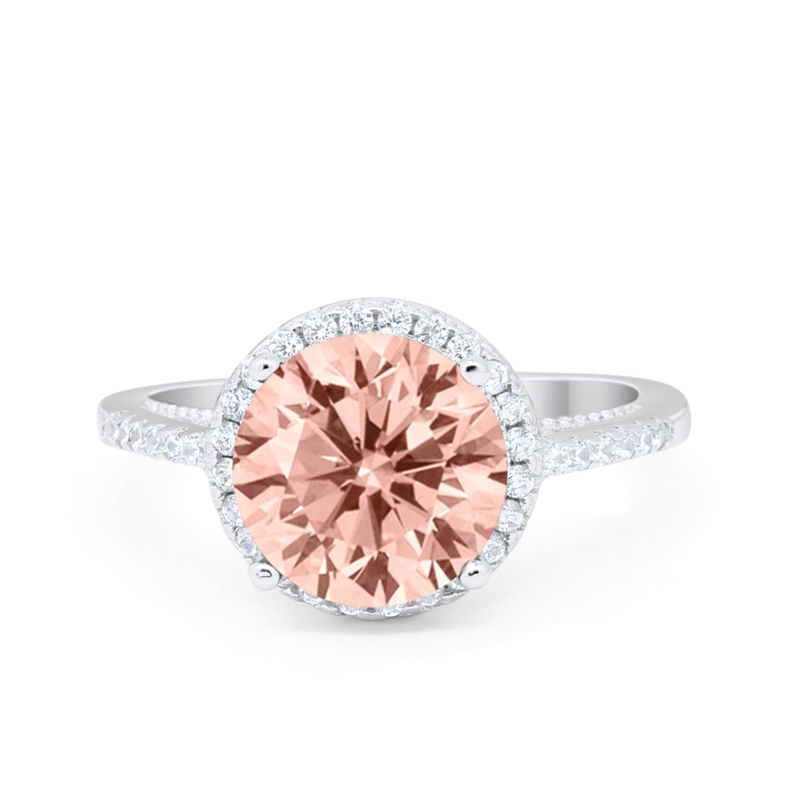 Halo Art Deco Wedding Engagement Bridal Ring Round Simulated Cubic Zirconia 925 Sterling Silver