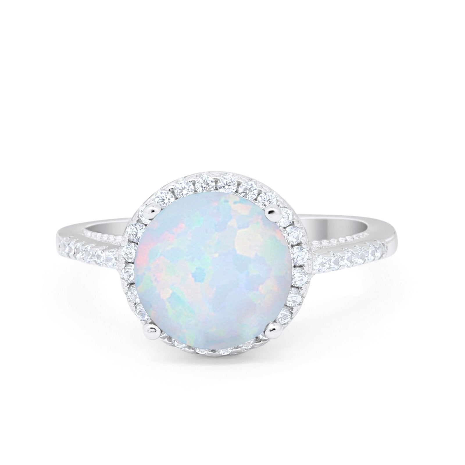 Halo Art Deco Wedding Engagement Bridal Ring Round Simulated Cubic Zirconia 925 Sterling Silver