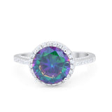 Halo Art Deco Wedding Engagement Bridal Ring Round Simulated Cubic Zirconia 925 Sterling Silver