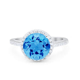 Halo Art Deco Wedding Engagement Bridal Ring Round Simulated Cubic Zirconia 925 Sterling Silver