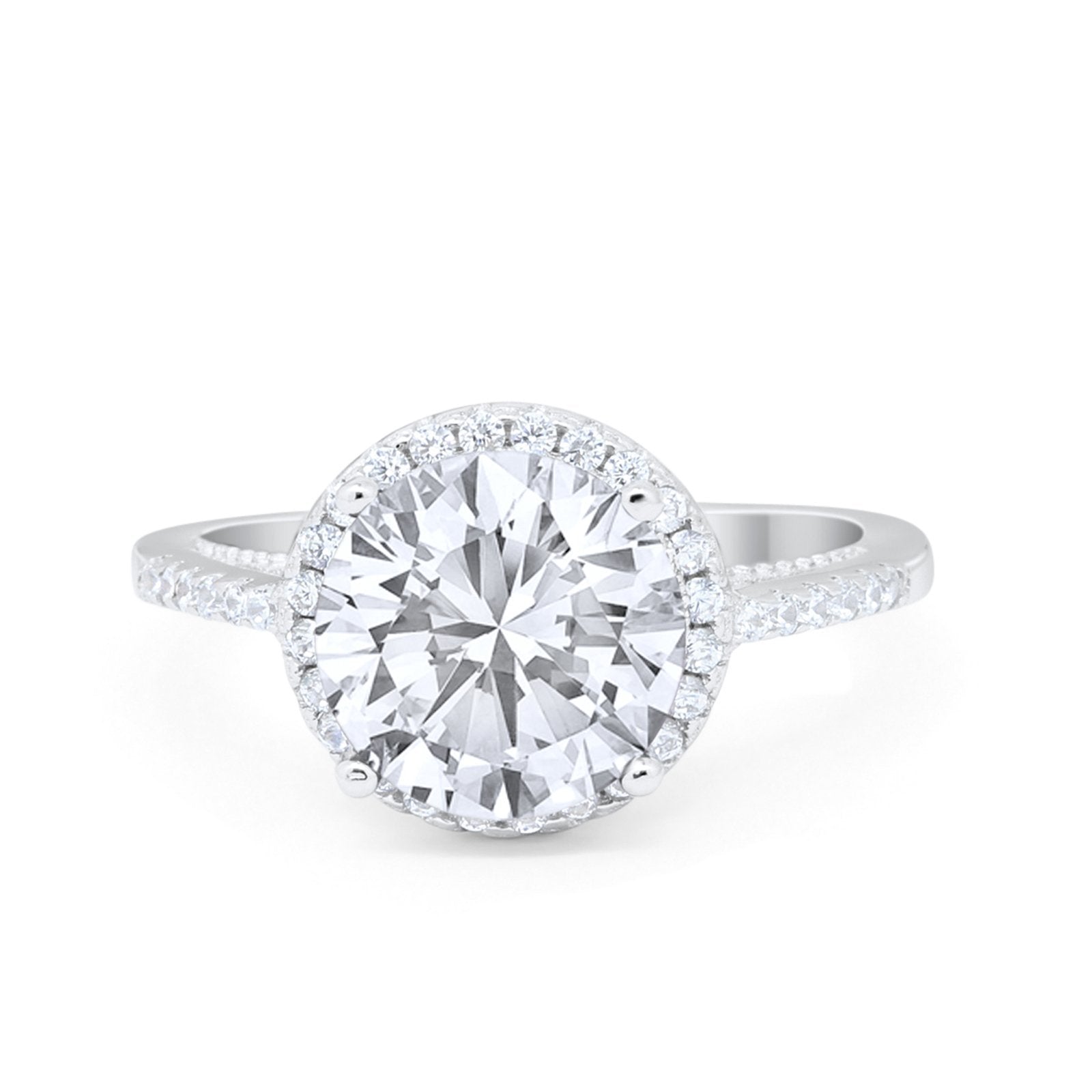 Halo Art Deco Wedding Engagement Bridal Ring Round Simulated Cubic Zirconia 925 Sterling Silver