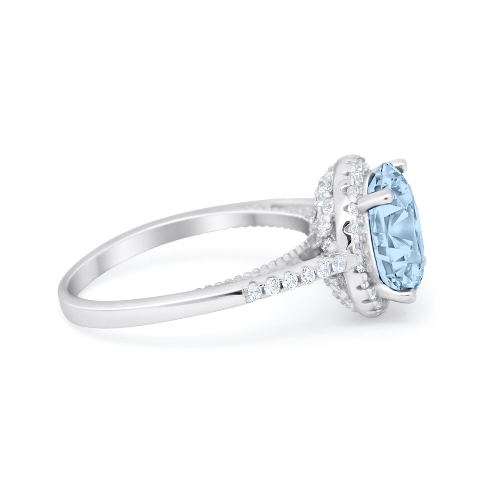 Halo Art Deco Wedding Engagement Bridal Ring Round Simulated Cubic Zirconia 925 Sterling Silver