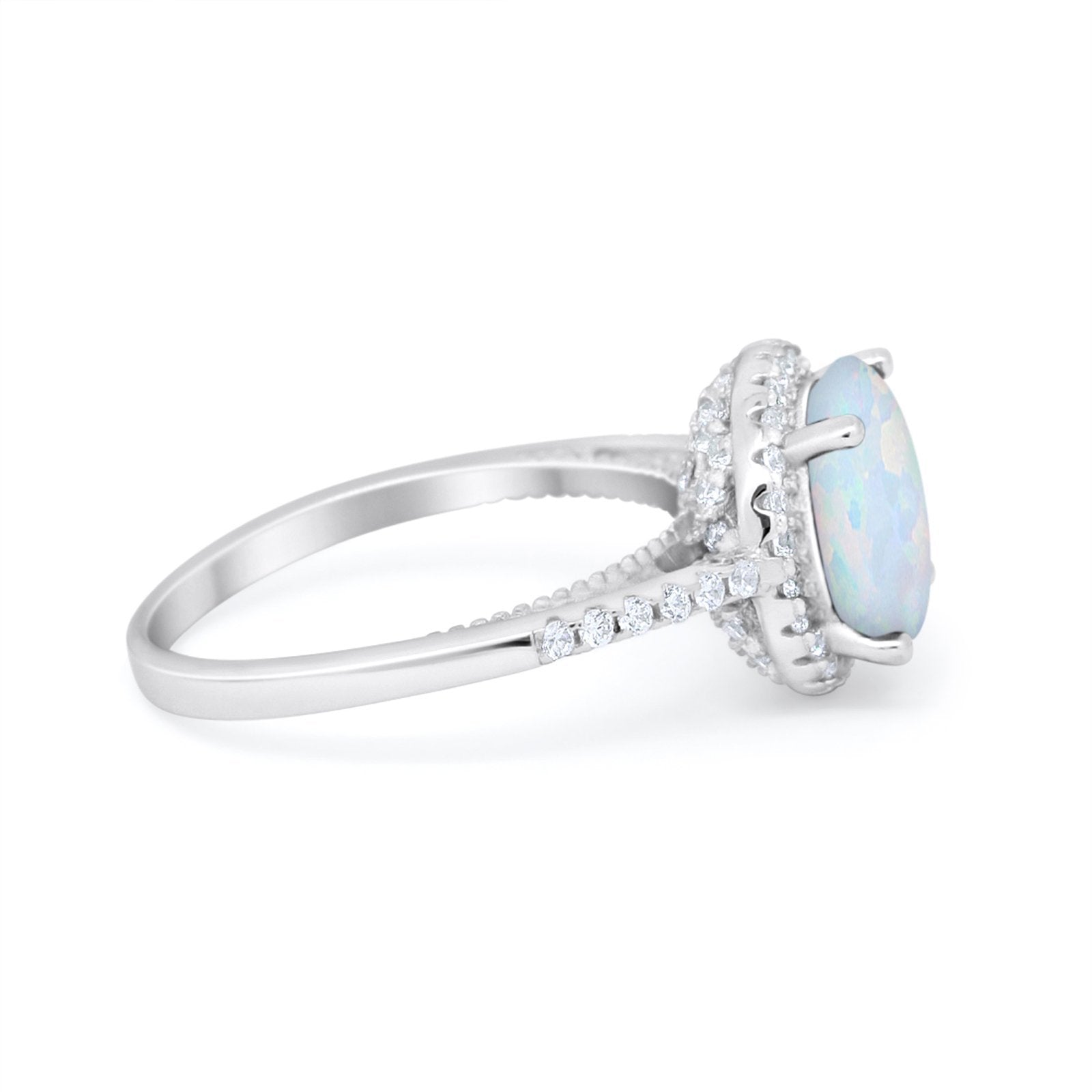 Halo Art Deco Wedding Engagement Bridal Ring Round Simulated Cubic Zirconia 925 Sterling Silver