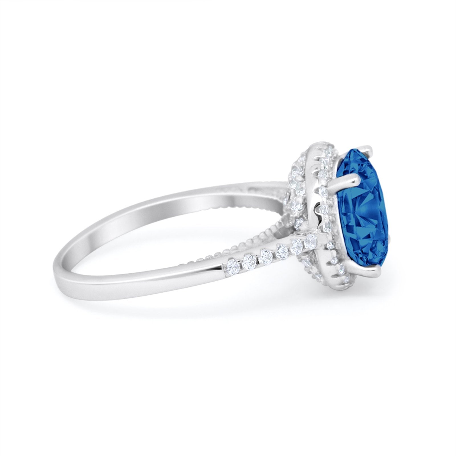 Halo Art Deco Wedding Engagement Bridal Ring Round Simulated Cubic Zirconia 925 Sterling Silver