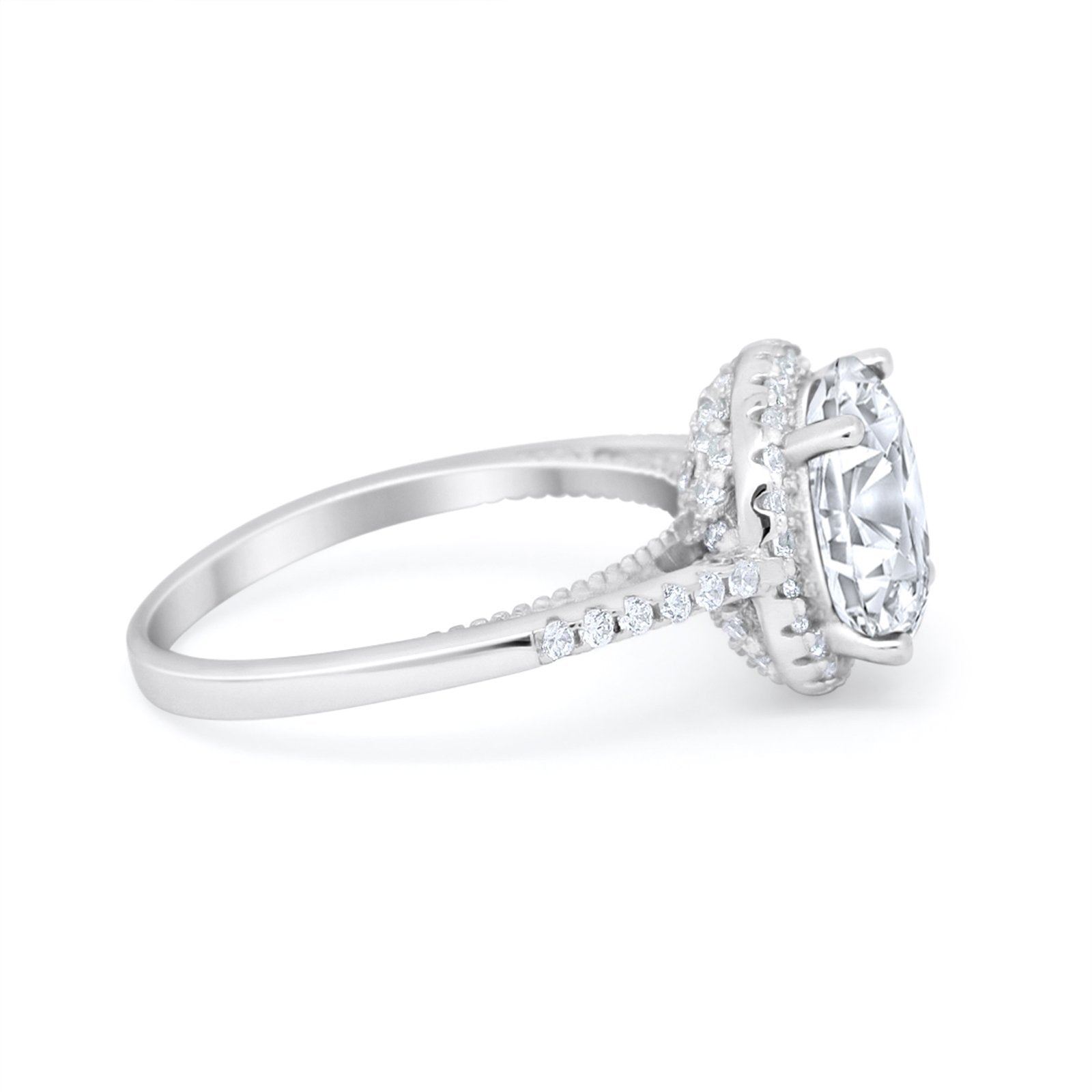Halo Art Deco Wedding Engagement Bridal Ring Round Simulated Cubic Zirconia 925 Sterling Silver