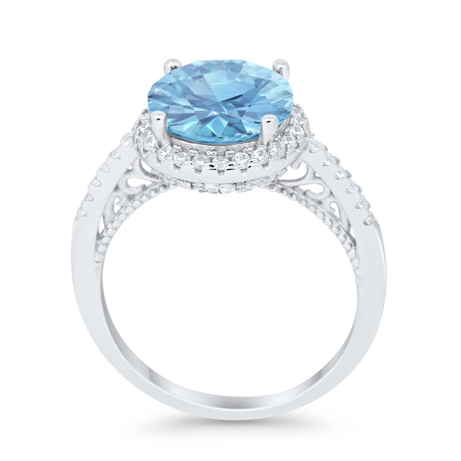 Halo Art Deco Wedding Engagement Bridal Ring Round Simulated Cubic Zirconia 925 Sterling Silver