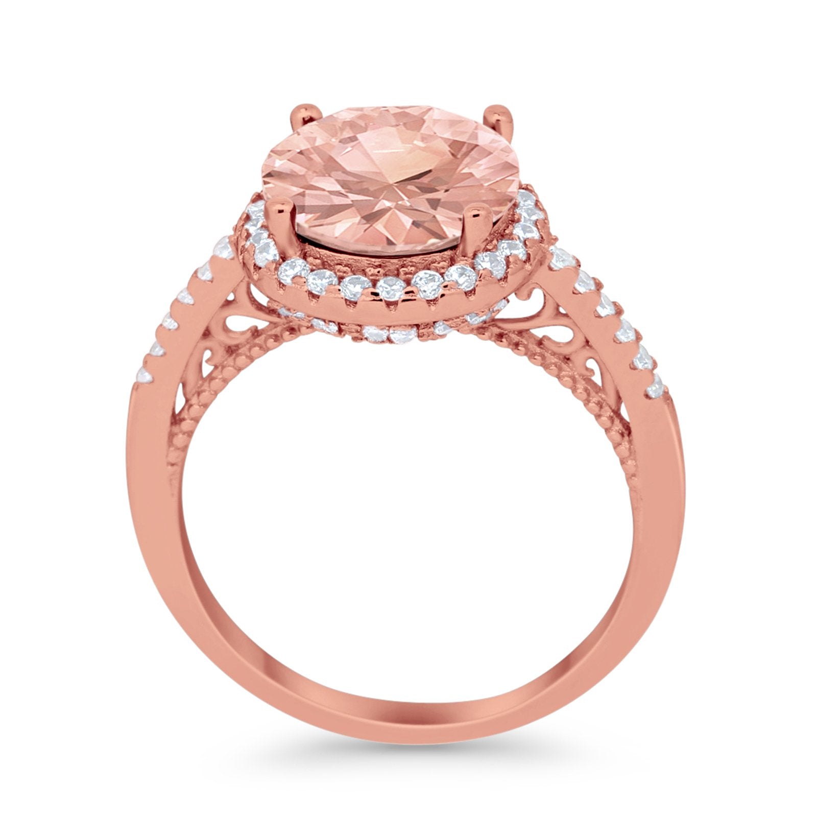 Halo Art Deco Wedding Engagement Bridal Ring Round Simulated Cubic Zirconia 925 Sterling Silver