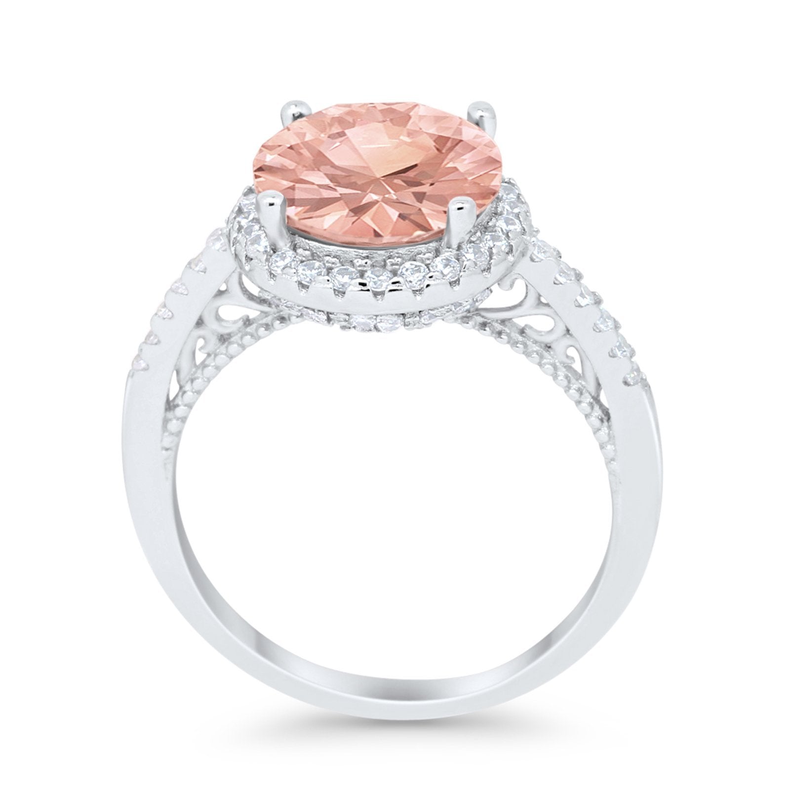 Halo Art Deco Wedding Engagement Bridal Ring Round Simulated Cubic Zirconia 925 Sterling Silver